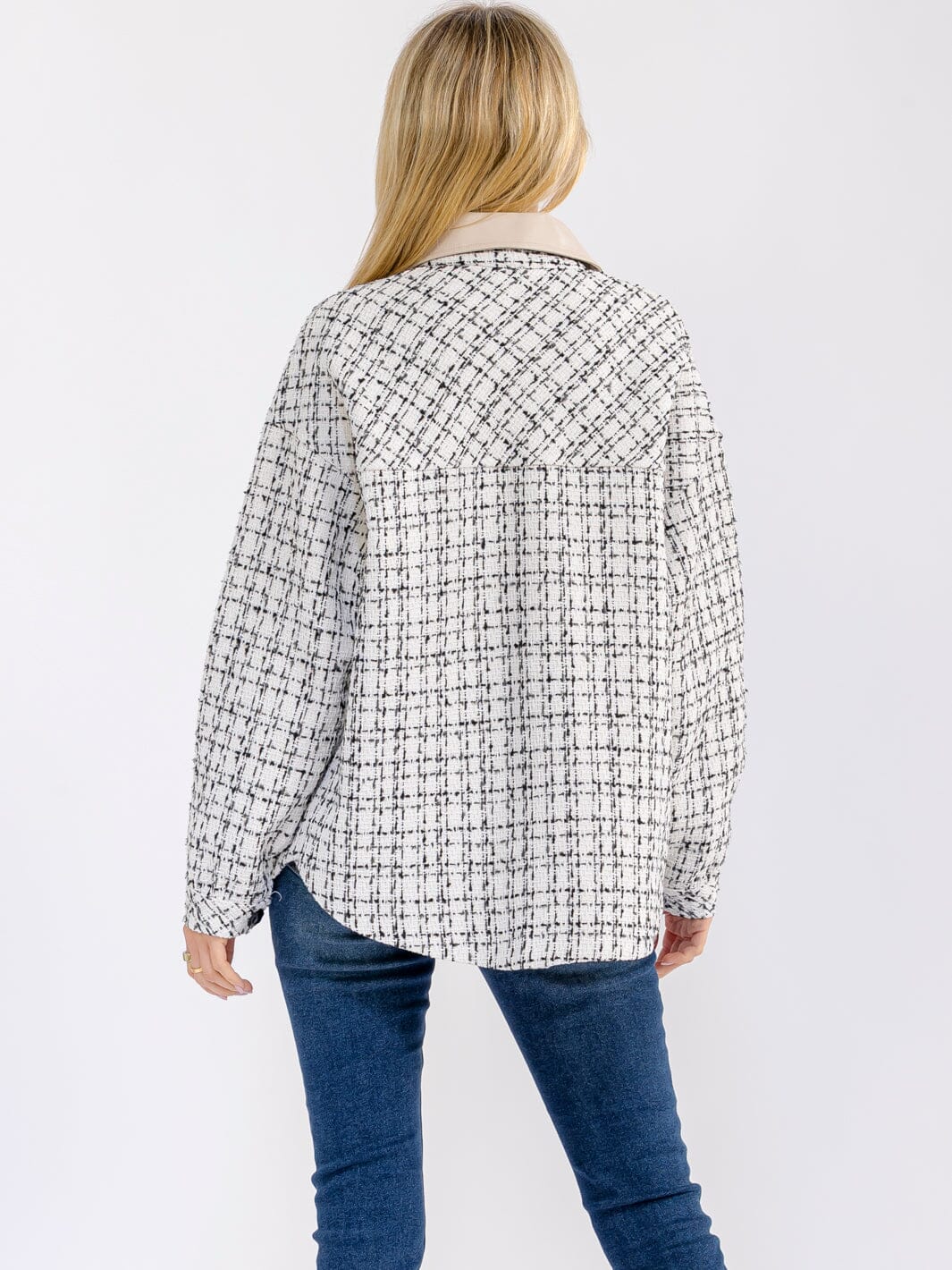 WOMEN'S LONG SLEEVE BUTTON CLOSURE FRONT POCKETS TWEED JACKET