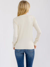 WOMEN'S LONG SLEEVE BUTTON CLOSURE RIBBED PEARL DETAILED SWEATER