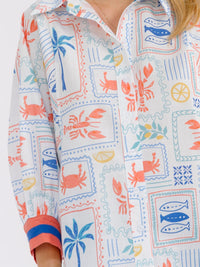 WOMEN'S 3/4 SLEEVE BUTTON UP MULTI PRINT BLOUSE