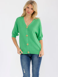 WOMEN'S SHORT SLEEVE BUTTON CLOSURE SWEATER BLOUSE