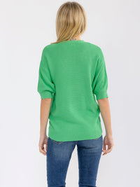 WOMEN'S SHORT SLEEVE BUTTON CLOSURE SWEATER BLOUSE