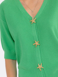 WOMEN'S SHORT SLEEVE BUTTON CLOSURE SWEATER BLOUSE