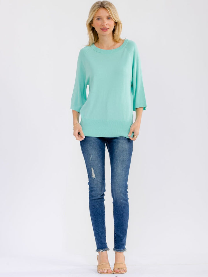 WOMEN'S 3/4 SLEEVE SOLID LOOSE FIT BLOUSE
