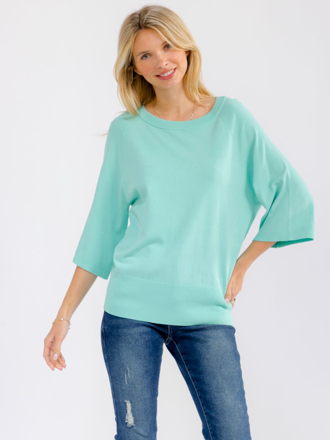WOMEN'S 3/4 SLEEVE SOLID LOOSE FIT BLOUSE