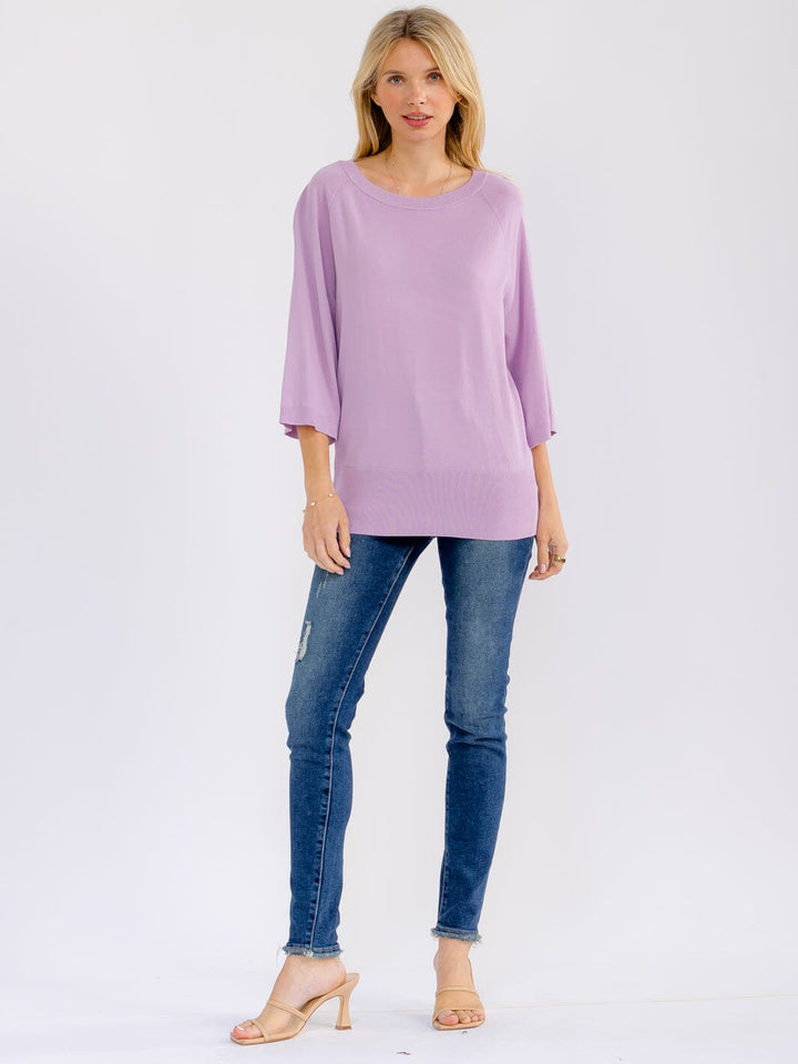 WOMEN'S 3/4 SLEEVE SOLID LOOSE FIT BLOUSE