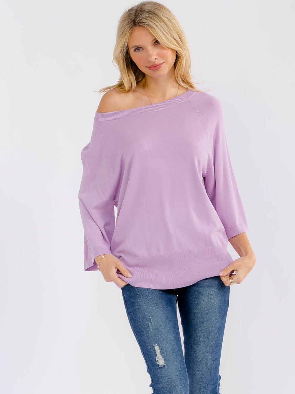 WOMEN'S 3/4 SLEEVE SOLID LOOSE FIT BLOUSE