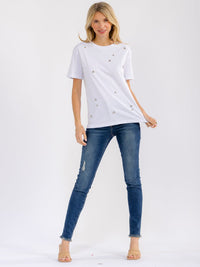WOMEN'S SHORT SLEEVE PEARL DETAILED T-SHIRT