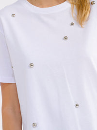 WOMEN'S SHORT SLEEVE PEARL DETAILED T-SHIRT
