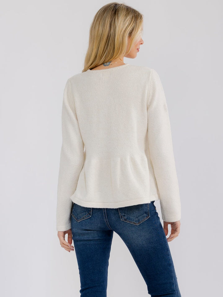 WOMEN'S LONG SLEEVE BUTTON UP PEPLUM SWEATER TOP