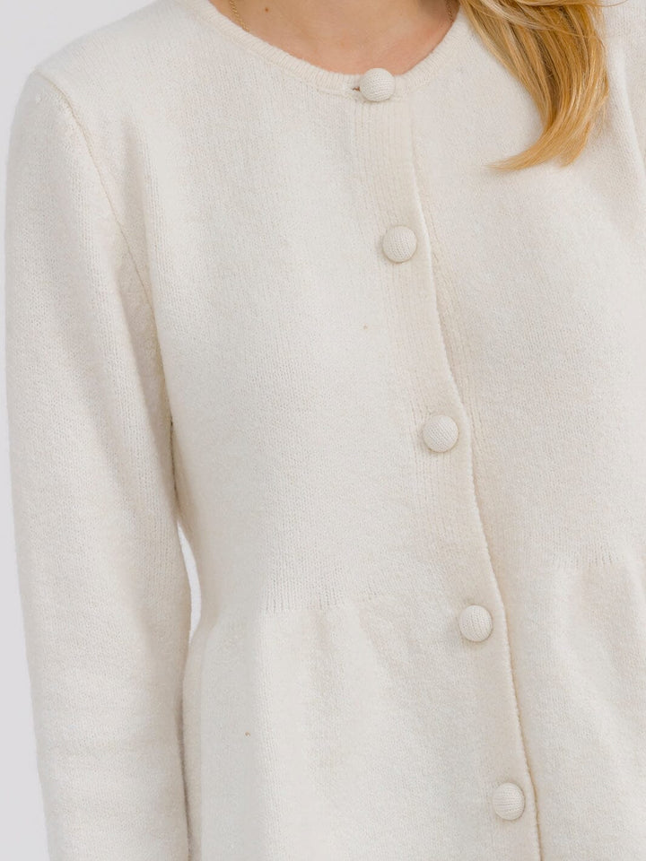 WOMEN'S LONG SLEEVE BUTTON UP PEPLUM SWEATER TOP