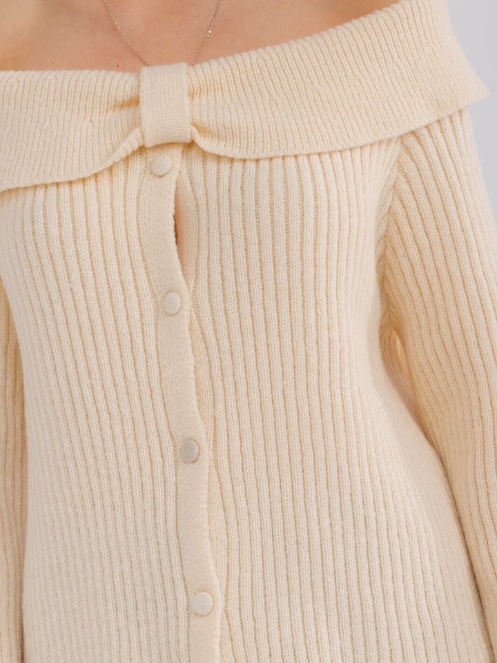WOMEN'S LONG BELL SLEEVE OFF SHOULDER BUTTON UP SWEATER TOP