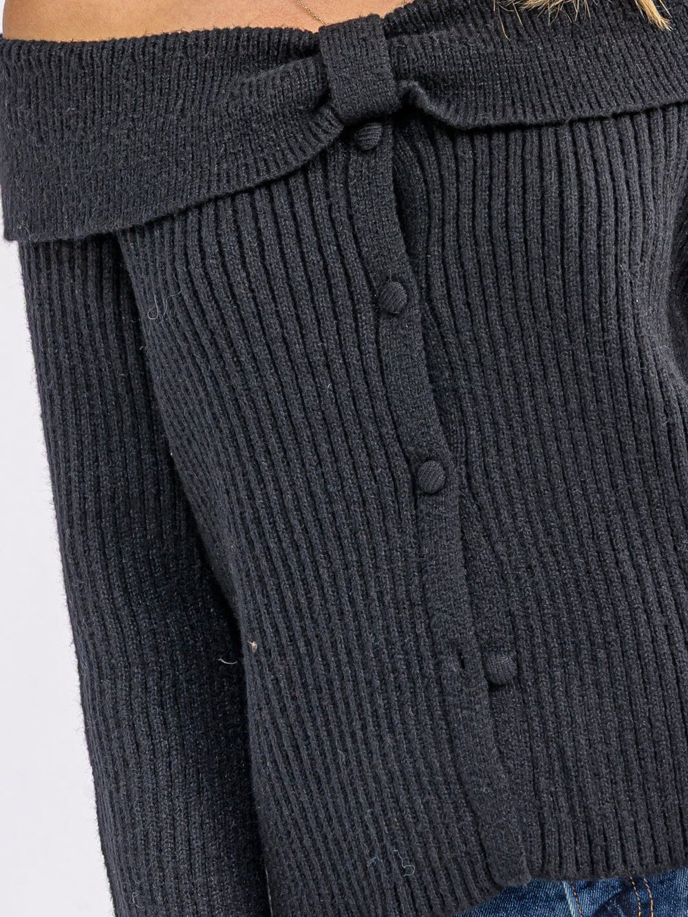 WOMEN'S LONG BELL SLEEVE OFF SHOULDER BUTTON UP SWEATER TOP