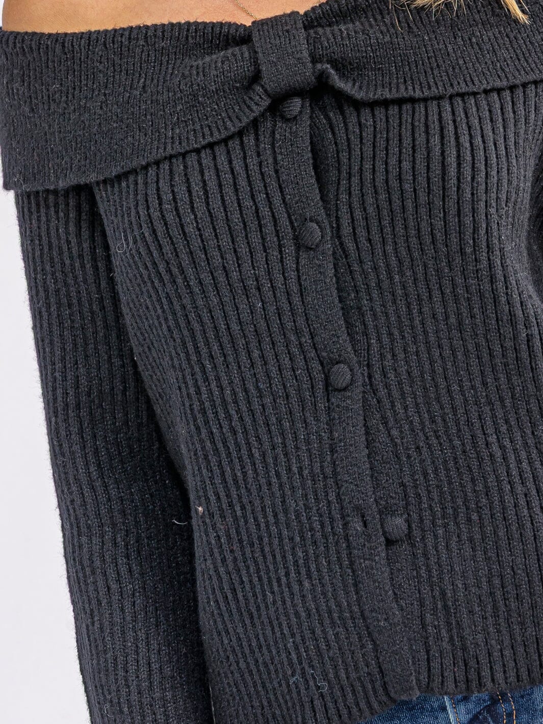 WOMEN'S LONG BELL SLEEVE OFF SHOULDER BUTTON UP SWEATER TOP