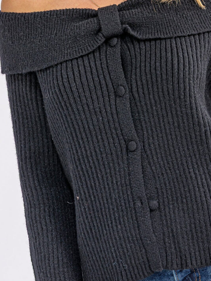 WOMEN'S LONG BELL SLEEVE OFF SHOULDER BUTTON UP SWEATER TOP