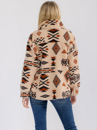WOMEN'S LONG SLEEVE BUTTON UP FRONT POCKETS MULTI PRINT JACKET