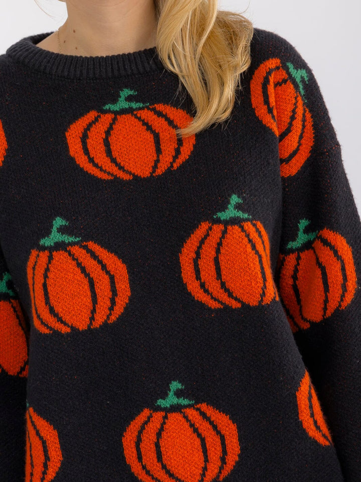 WOMEN'S LONG SLEEVE PUMPKIN PRINT PULLOVER SWEATER