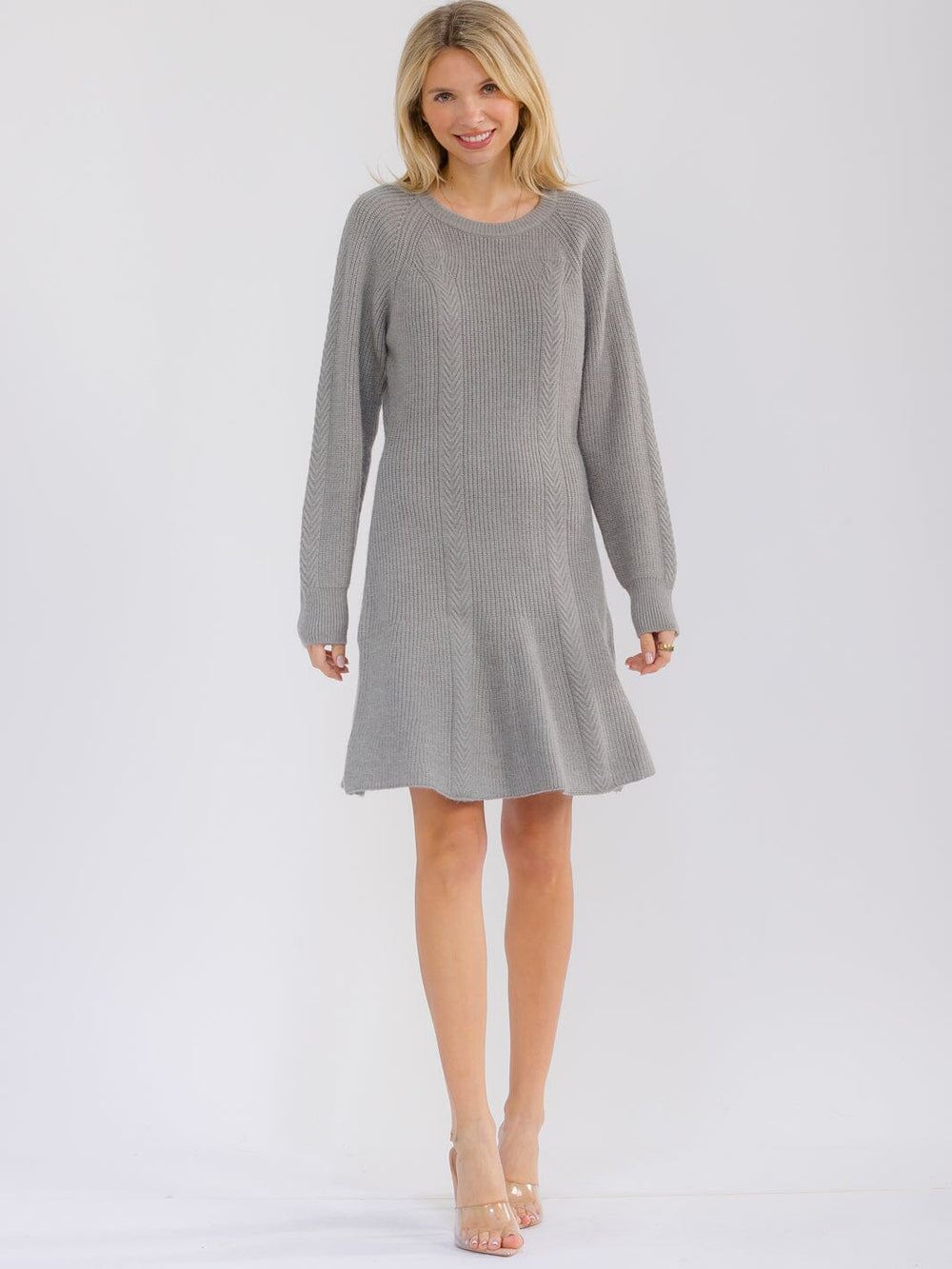 WOMEN'S LONG SLEEVE FIT & FLARE SWEATER MINI DRESS
