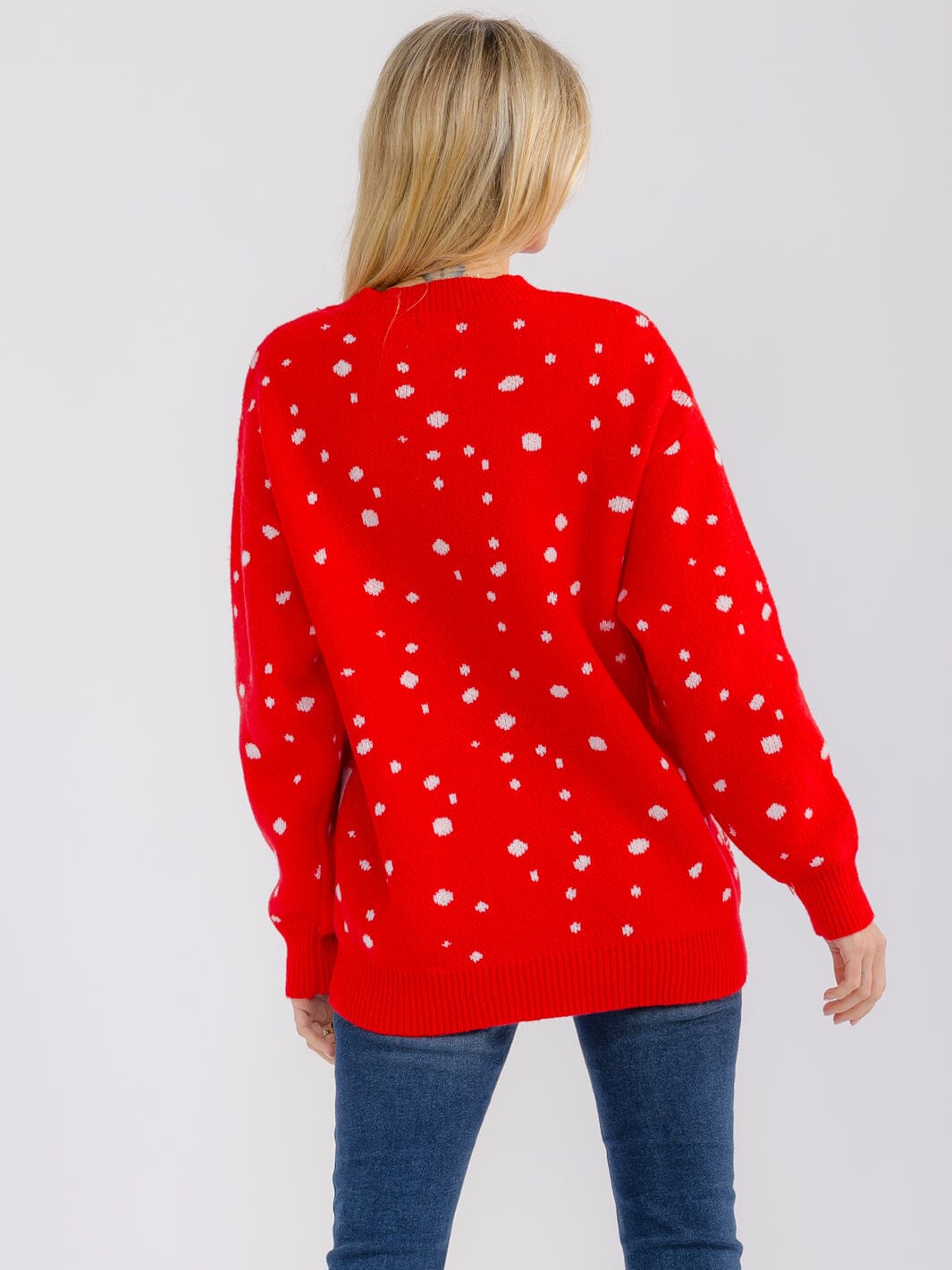 WOMEN'S LONG SLEEVE DISTRESS GRAPHIC PULLOVER HOLIDAY SWEATER