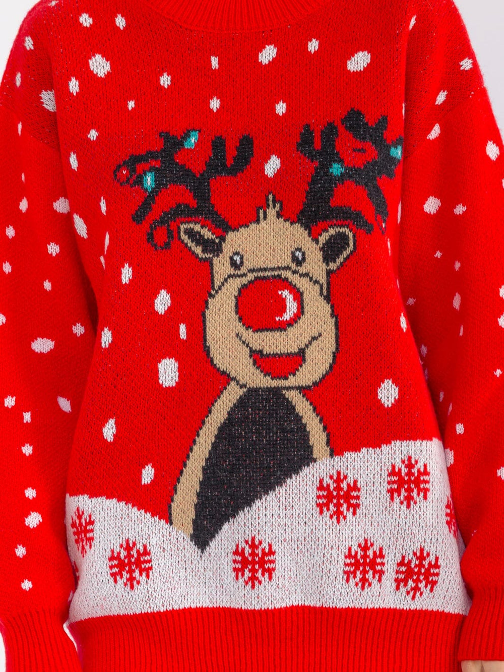 WOMEN'S LONG SLEEVE DISTRESS GRAPHIC PULLOVER HOLIDAY SWEATER