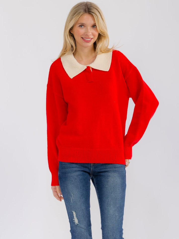 WOMEN'S LONG SLEEVE BUTTON UP COLORBLOCK SWEATER