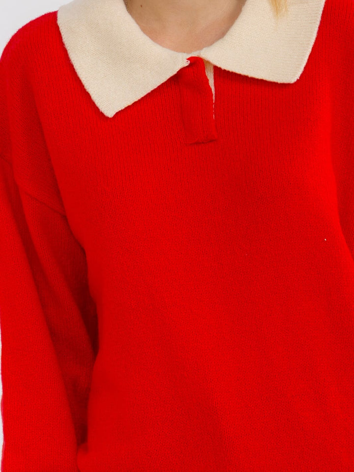 WOMEN'S LONG SLEEVE BUTTON UP COLORBLOCK SWEATER