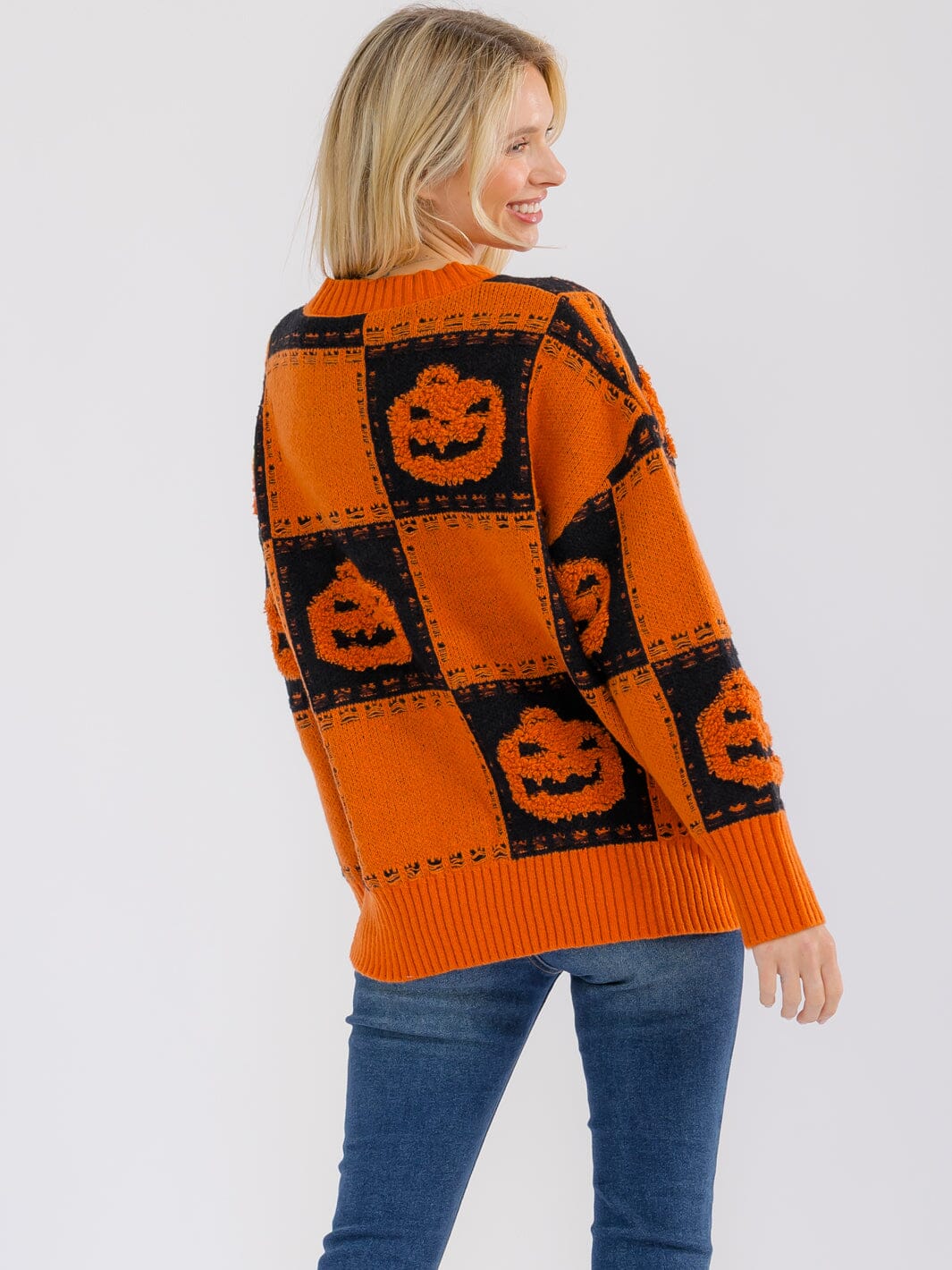 WOMEN'S LONG SLEEVE PUMPKIN PRINT PULLOVER SWEATER