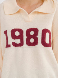 WOMEN'S LONG SLEEVE V-NECK GRAPHIC PULLOVER SWEATER