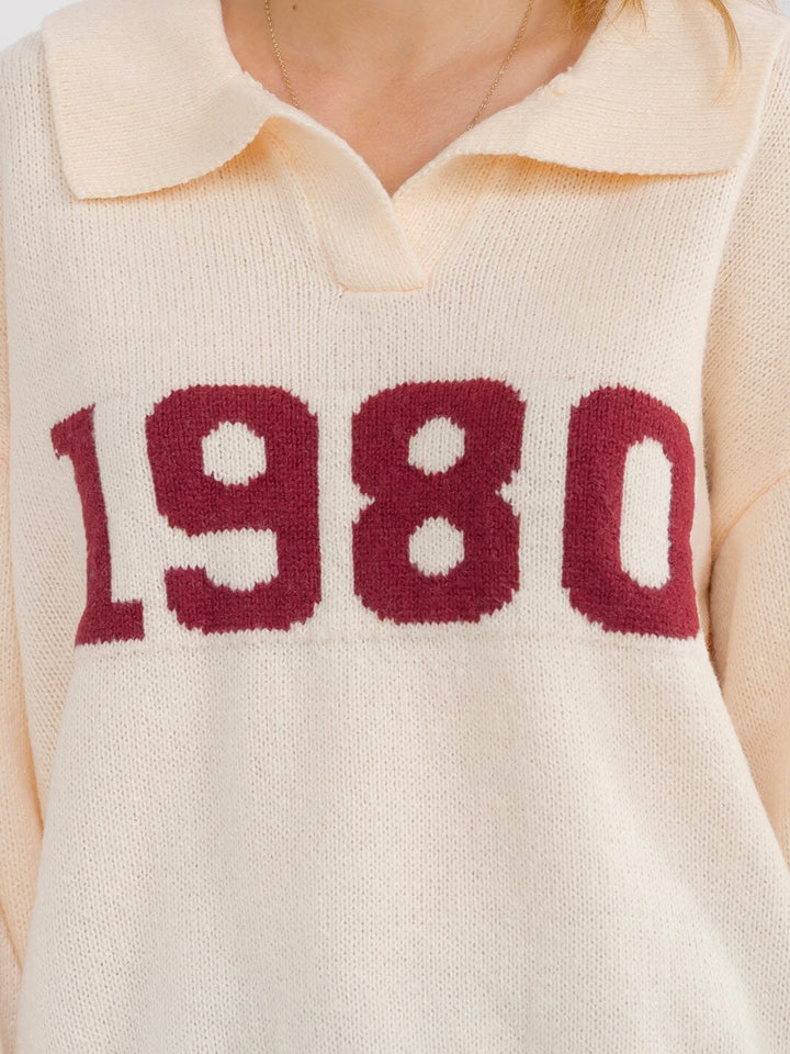 WOMEN'S LONG SLEEVE V-NECK GRAPHIC PULLOVER SWEATER