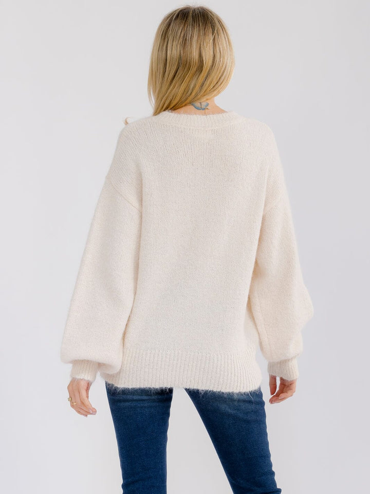 WOMEN'S LONG SLEEVE RHINESTONES DETAILED PULLOVER SWEATER
