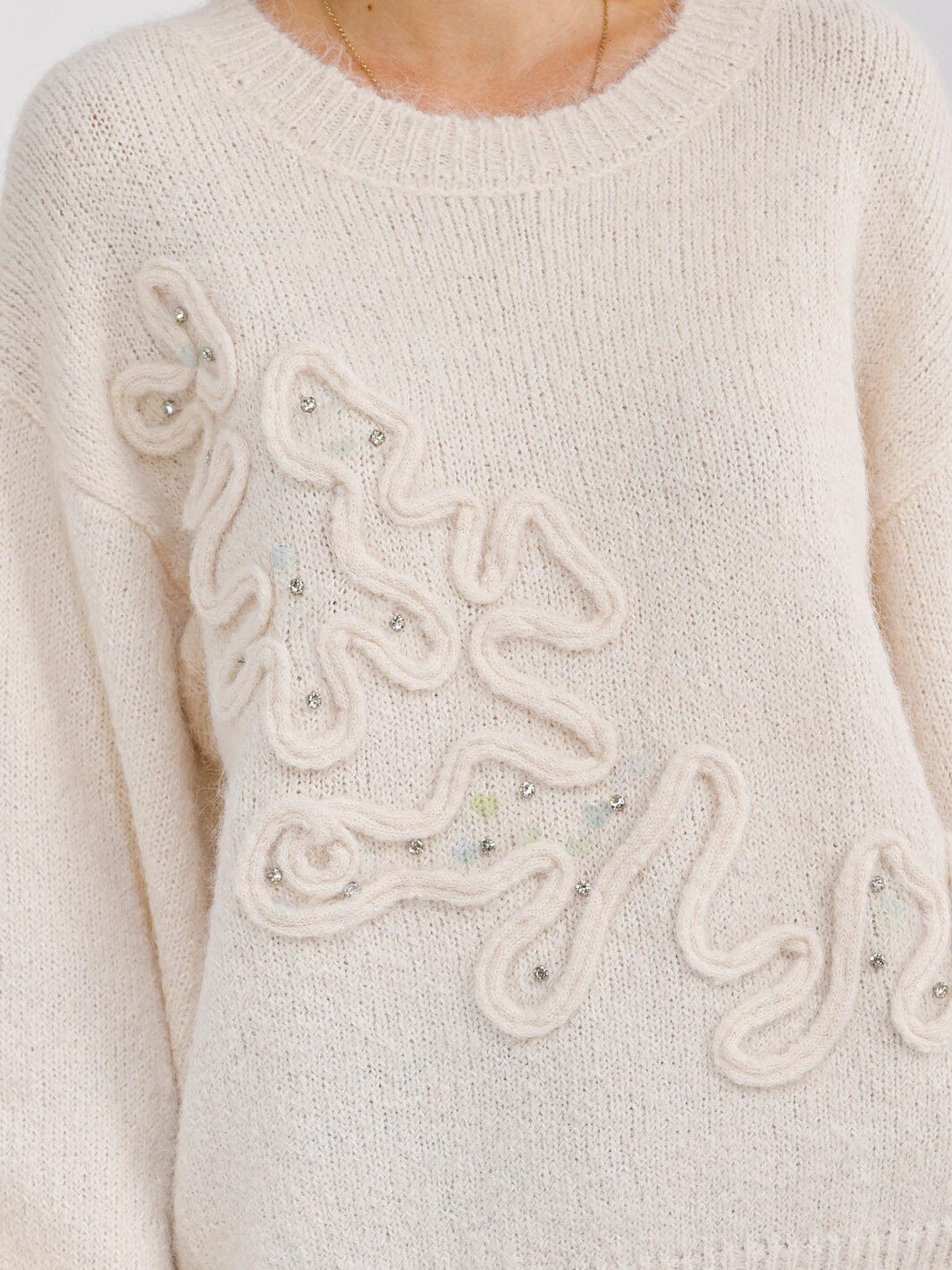WOMEN'S LONG SLEEVE RHINESTONES DETAILED PULLOVER SWEATER