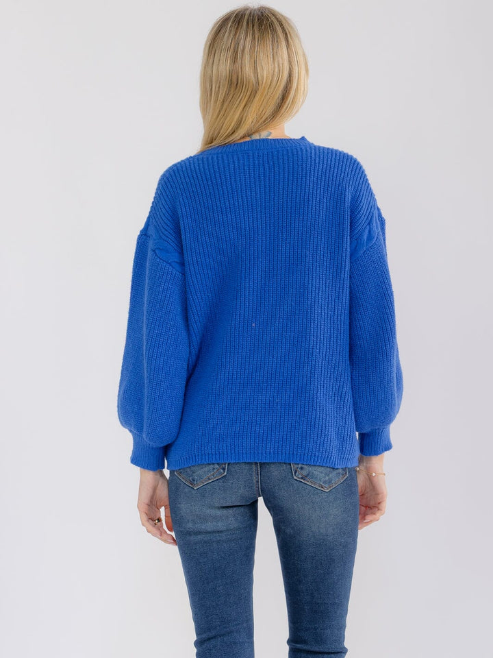WOMEN'S LONG SLEEVE LACE UP DETAILED PULLOVER SWEATER