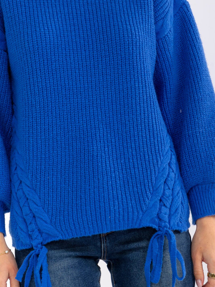 WOMEN'S LONG SLEEVE LACE UP DETAILED PULLOVER SWEATER