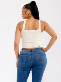 WOMEN'S SLEEVELESS SQUARE NECK PEARL DETAILED CROP TANK TOP