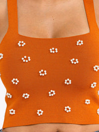 WOMEN'S SLEEVELESS SQUARE NECK PEARL DETAILED CROP TANK TOP