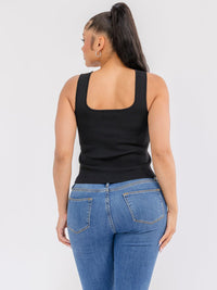 WOMEN'S SLEEVELESS SQUARE NECK RHINESTONES DETAILED TANK TOP