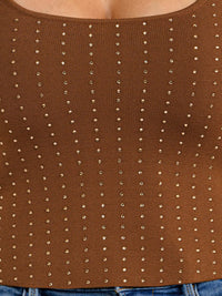 WOMEN'S SLEEVELESS SQUARE NECK RHINESTONES DETAILED TANK TOP