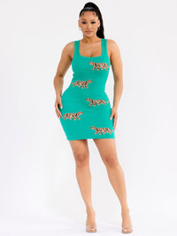 WOMEN'S SLEEVELESS ANIMAL PRINT BODYCON MINI DRESS