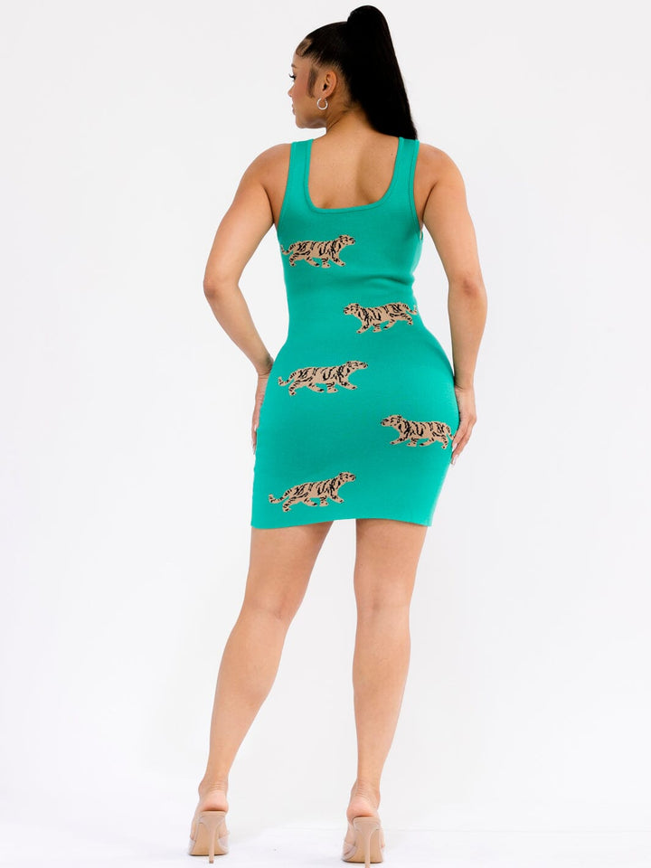 WOMEN'S SLEEVELESS ANIMAL PRINT BODYCON MINI DRESS