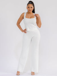 WOMEN'S SLEEVELESS TANK TOP & ELASTIC WAIST WIDE LEG PANTS RHINESTONES 2PC. SET
