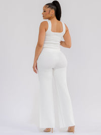WOMEN'S SLEEVELESS TANK TOP & ELASTIC WAIST WIDE LEG PANTS RHINESTONES 2PC. SET