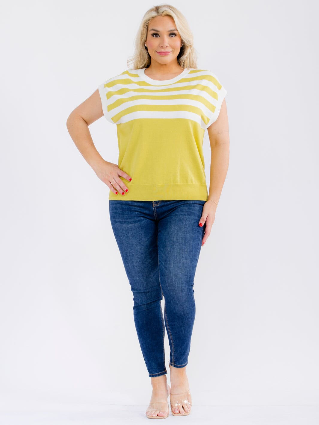 PLUS SIZE SHORT SLEEVE COLORBLOCK STRIPES BLOUSE