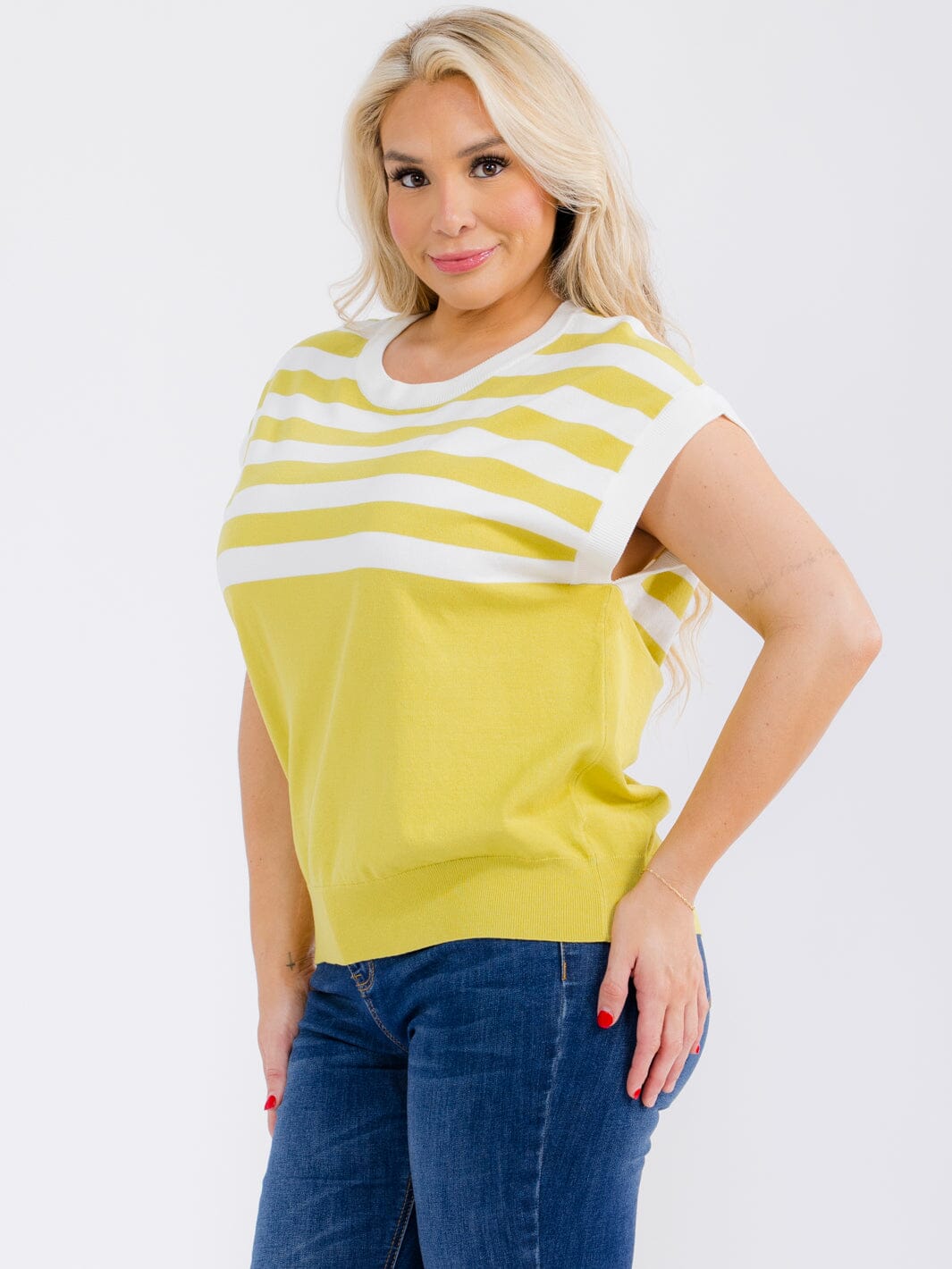 PLUS SIZE SHORT SLEEVE COLORBLOCK STRIPES BLOUSE