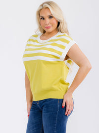 PLUS SIZE SHORT SLEEVE COLORBLOCK STRIPES BLOUSE