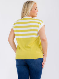 PLUS SIZE SHORT SLEEVE COLORBLOCK STRIPES BLOUSE