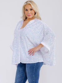 PLUS SIZE 3/4 SLEEVE V-NECK SEQUINS BLOUSE