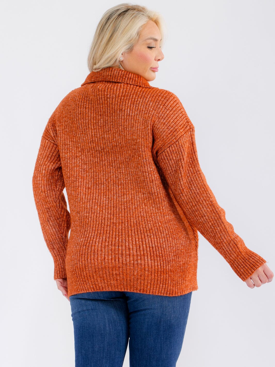 PLUS SIZE LONG SLEEVE ZIP UP PULLOVER SWEATER