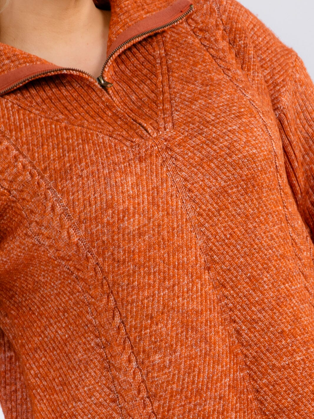 PLUS SIZE LONG SLEEVE ZIP UP PULLOVER SWEATER
