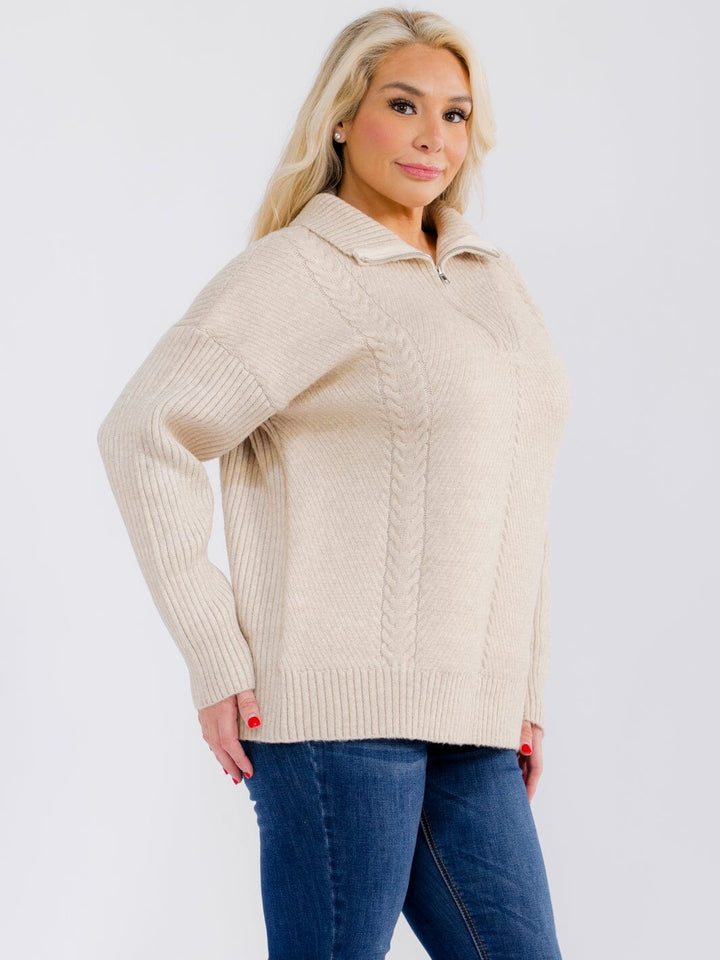 PLUS SIZE LONG SLEEVE ZIP UP PULLOVER SWEATER