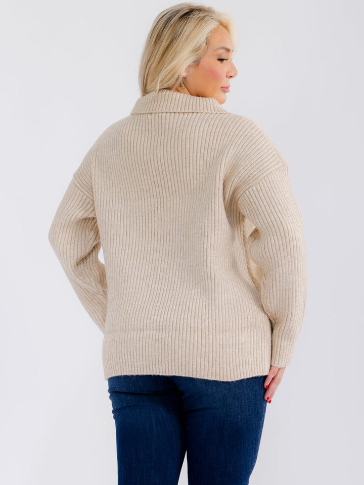 PLUS SIZE LONG SLEEVE ZIP UP PULLOVER SWEATER