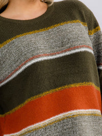 PLUS SIZE LONG SLEEVE COLORBLOCK STRIPES PULLOVER SWEATER